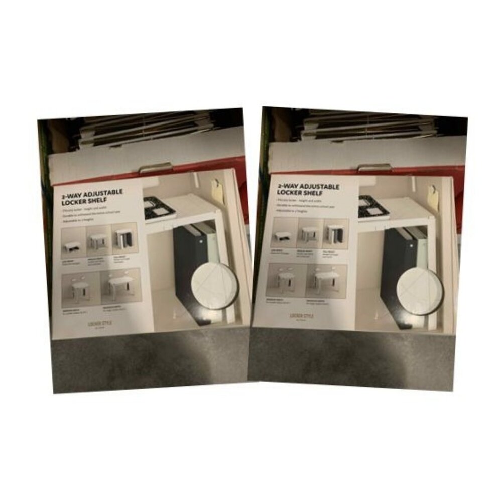 U Brands 2 Way Adjustable Locker Shelf  2PK White 8.375”to13.75" Varying Heights